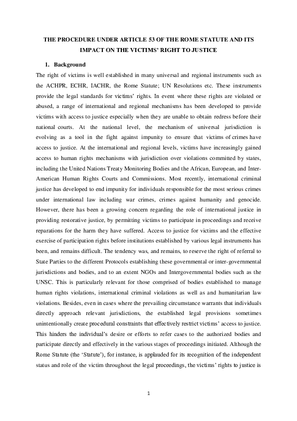 (DOC) THE PROCEDURE UNDER ARTICLE 53 OF THE ROME STATUTE AND ITS IMPACT ...