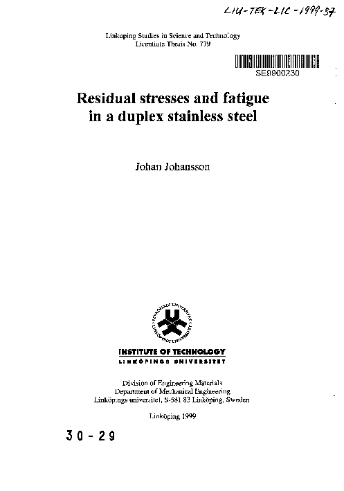 (PDF) Residual stresses and fatigue in a duplex stainless steel