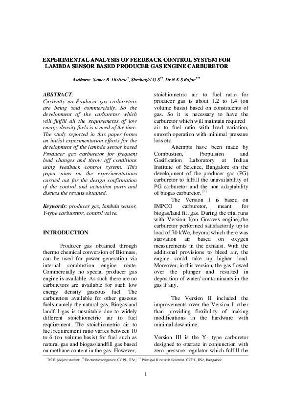 (PDF) EXPERIMENTAL ANALYSIS OF FEEDBACK CONTROL SYSTEM FOR LAMBDA ...