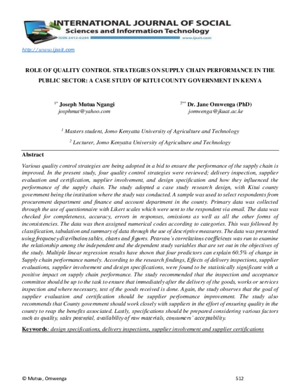 PDF ROLE OF QUALITY CONTROL STRATEGIES ON SUPPLY CHAIN PERFORMANCE IN 