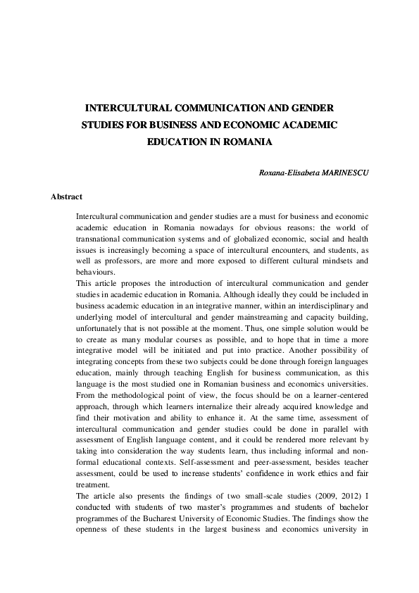 (PDF) INTERCULTURAL COMMUNICATION AND GENDER STUDIES FOR BUSINESS AND ...