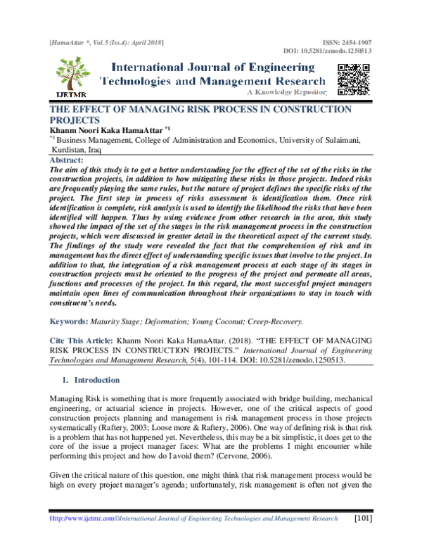 (PDF) THE EFFECT OF MANAGING RISK PROCESS IN CONSTRUCTION PROJECTS