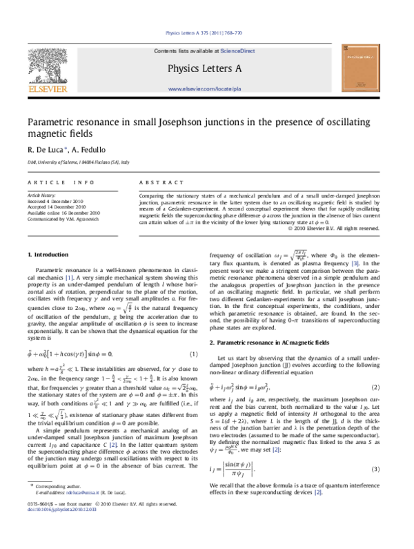 (PDF) Parametric resonance in small Josephson junctions in the presence ...