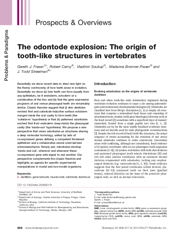 (PDF) The odontode explosion: The origin of tooth‐like structures in ...