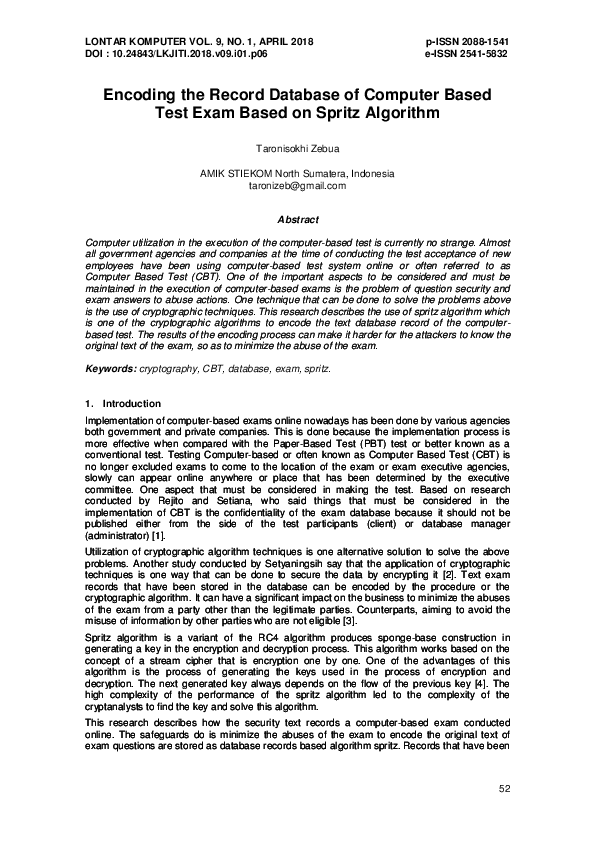 (PDF) Encoding the Record Database of Computer Based Test Exam Based on