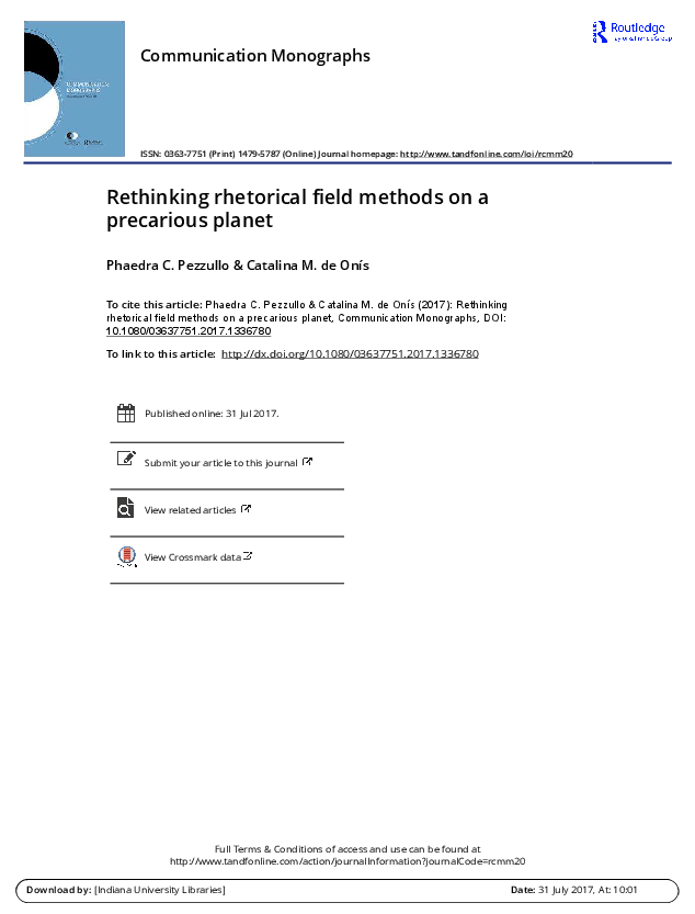 (PDF) Communication Monographs Rethinking rhetorical field methods on a ...
