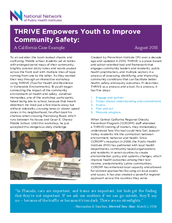 (PDF) THRIVE Empowers Youth to Improve Community Safety: A California ...