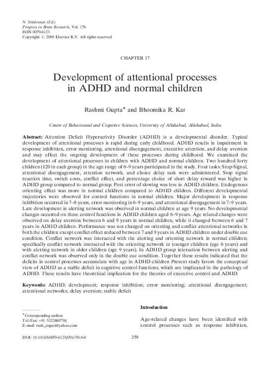 (PDF) Development of attentional processes in ADHD and normal children
