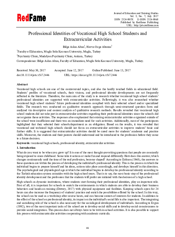 (PDF) Professional Identities of Vocational High School Students and ...