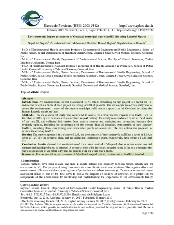 (PDF) Environmental impact assessment of Gonabad municipal waste ...