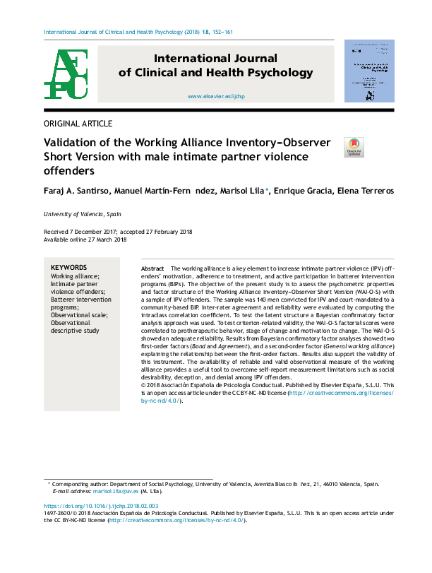 (PDF) Validation of the Working Alliance Inventory---Observer Short ...