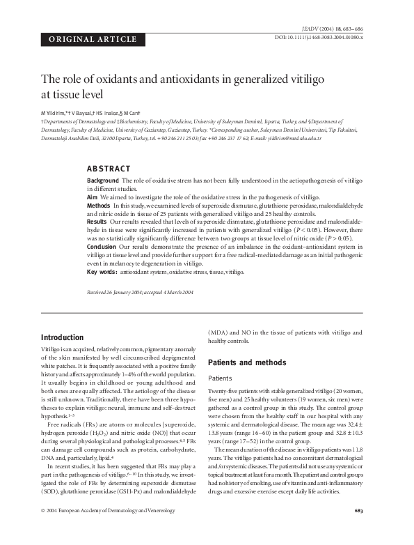 (PDF) The role of oxidants and antioxidants in generalized vitiligo at ...