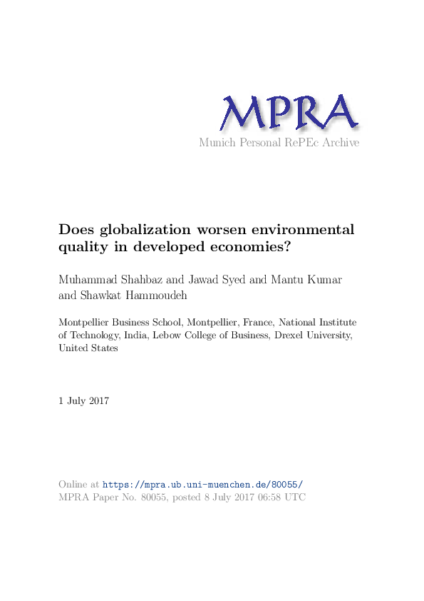 M P RA Munich Personal RePEc Archive Does globalization worsen environmental quality in developed economies