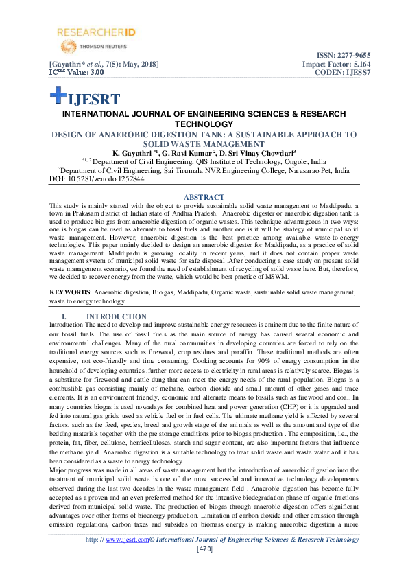 (PDF) DESIGN OF ANAEROBIC DIGESTION TANK: A SUSTAINABLE APPROACH TO ...