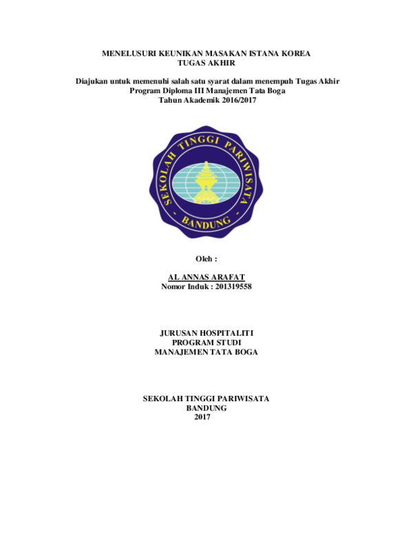 Pdf Menelusuri Keunikan Masakan Istana Korea Tugas Akhir Diajukan Untuk Memenuhi Salah Satu Syarat Dalam Menempuh Tugas Akhir Program Diploma Iii Manajemen Tata Boga Al Annas Arafat Academia Edu