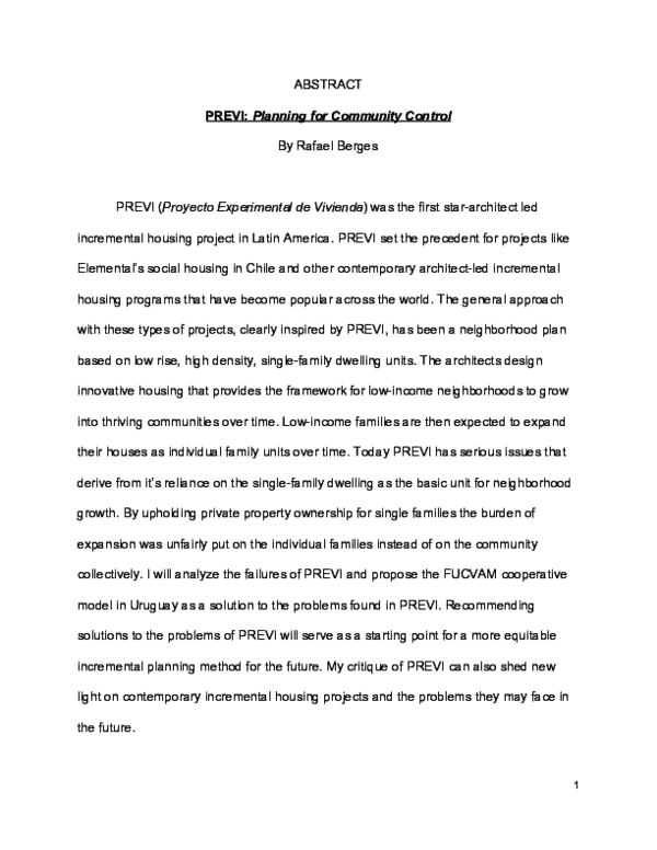 (PDF) PREVI: Planning for Community Control