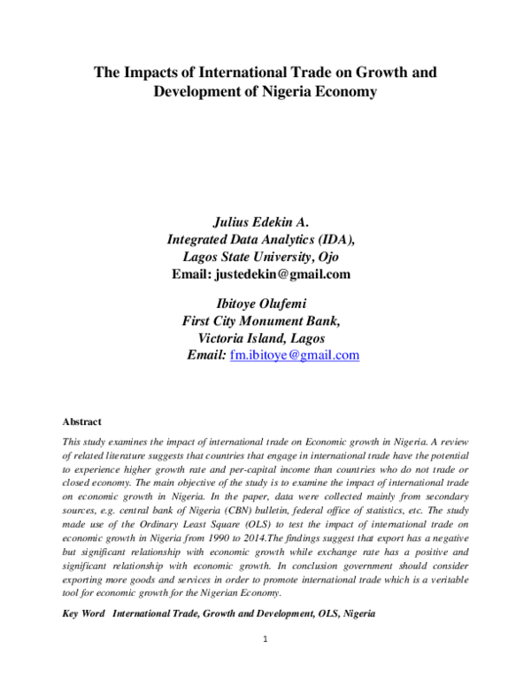 (PDF) The Impacts of International Trade on Growth and Development of ...