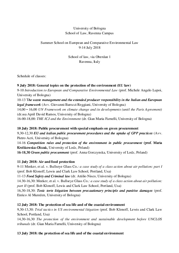 (PDF) Schedule of classes Summer School in European and comparative ...