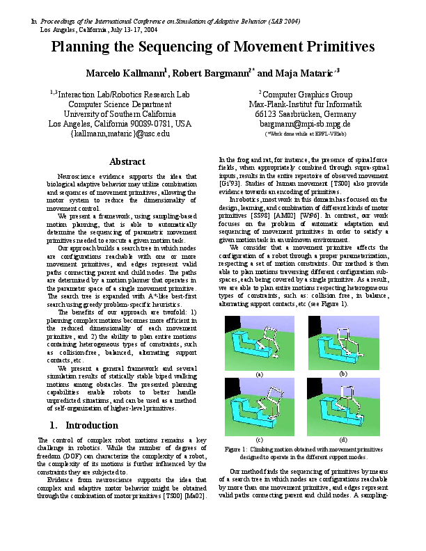 (PDF) Planning the sequencing of movement primitives | Stefan Schaal ...