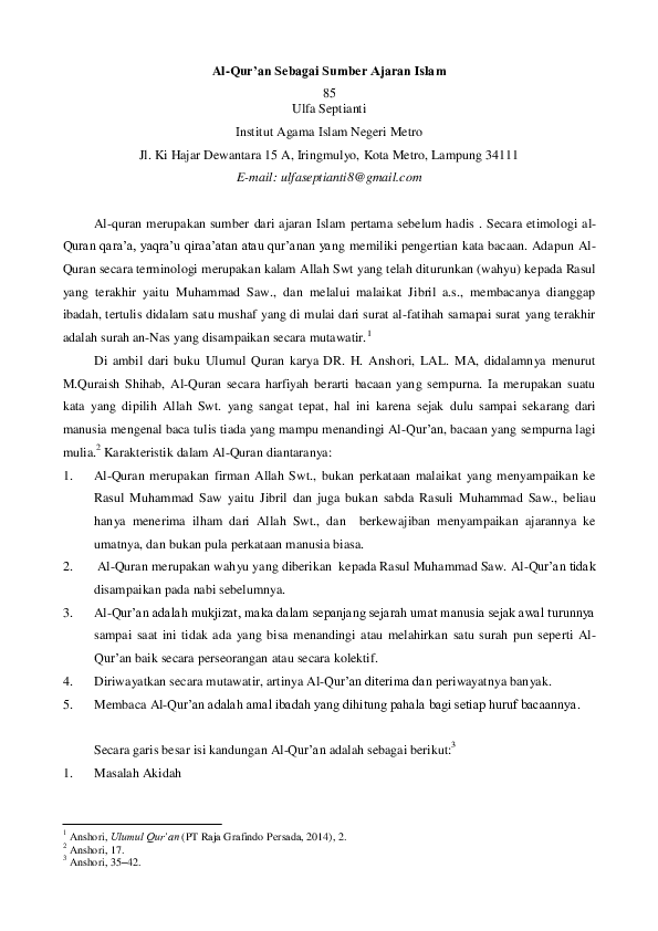 Makalah Alquran Sebagai Sumber Ajaran Islam Cara Lif Co Id