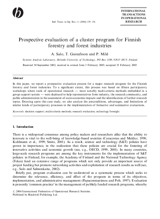(PDF) Prospective evaluation of a cluster program for Finnish forestry ...