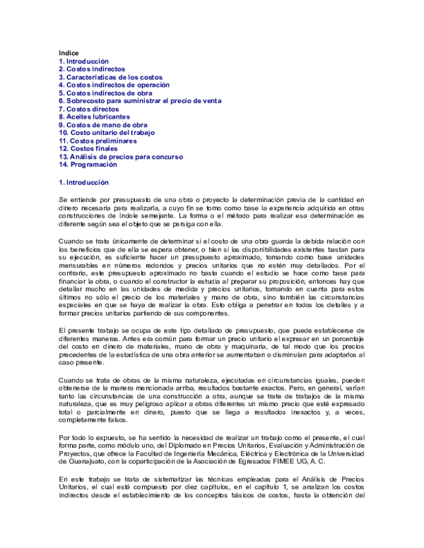 Presupuesto y programación de obras. Conceptos básicos