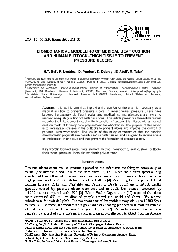 (PDF) BIOMECHANICAL MODELING OF MEDICAL SEAT CUSHION AND HUMAN BUTTOCK ...