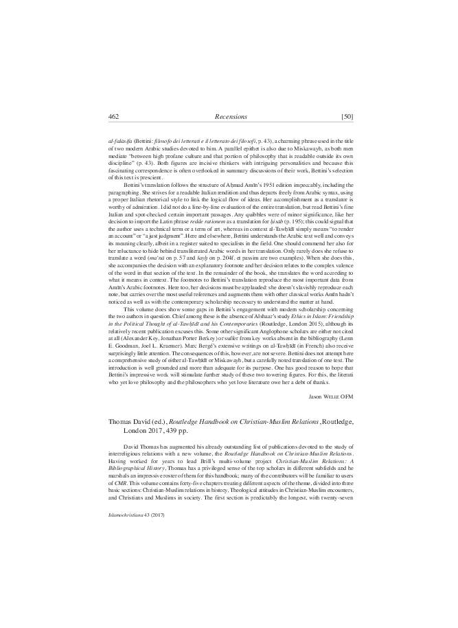 Pdf Review Of Routledge Handbook On Christian Muslim - 