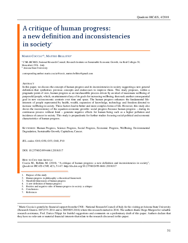 (PDF) A critique of human progress: a new definition and ...