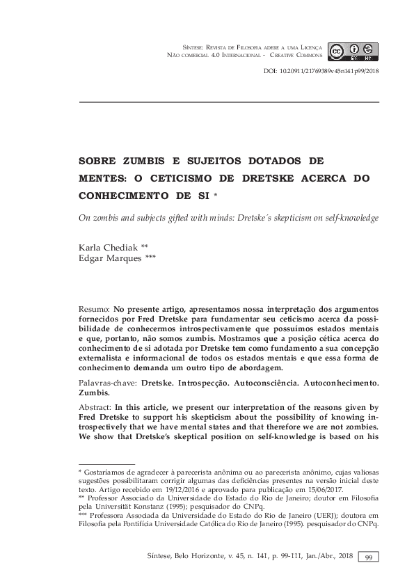 (PDF) ceticismo de dretske acerca do conhecimento de si
