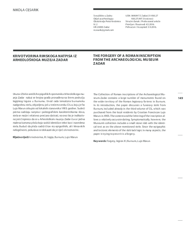 (PDF) The forgery of a Roman inscription from the Archaeological Museum ...