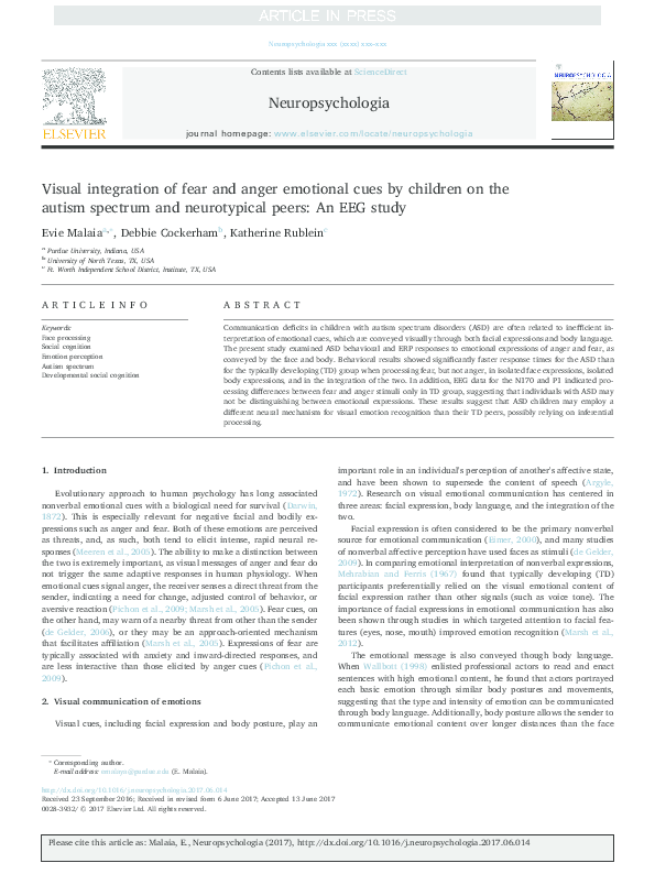 (PDF) Visual integration of fear and anger emotional cues by children ...
