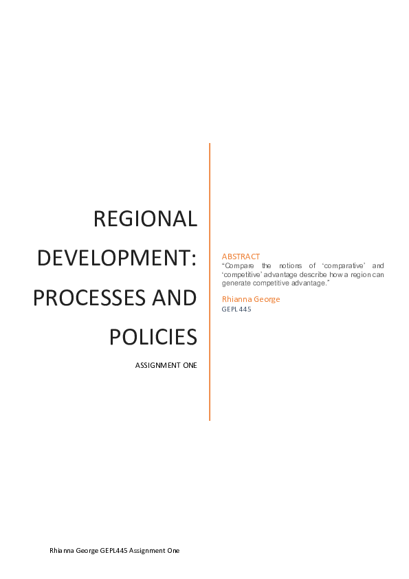 (DOC) Rhianna George GEPL445 Assignment One Regional Development ...