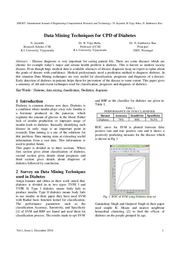 (PDF) Data Mining Techniques for CPD of Diabetes