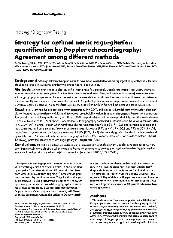 (PDF) Strategy for optimal aortic regurgitation quantification by ...