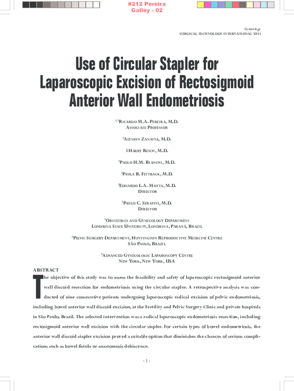 (PDF) Use of Circular Stapler for Laparoscopic Excision of Rectosigmoid ...