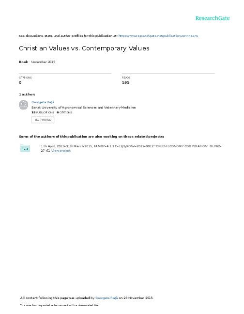 Pdf Christian Values Vs Contemporary Values Victor Christianto