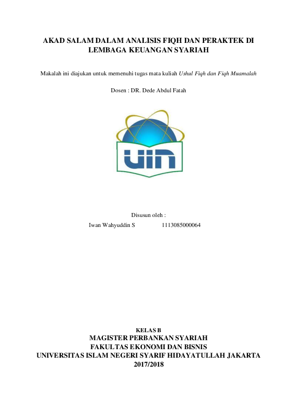 Doc Akad Salam Dalam Analisis Fiqh Dan Peraktek Di Lembaga Keuangan Syariah Iwan Wahyuddin Safrillah Academia Edu