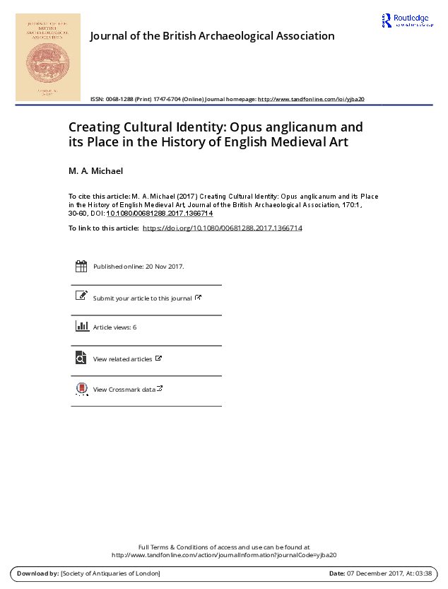 Creating Cultural Identity: Opus anglicanum and its Place in the History of English Medieval Art