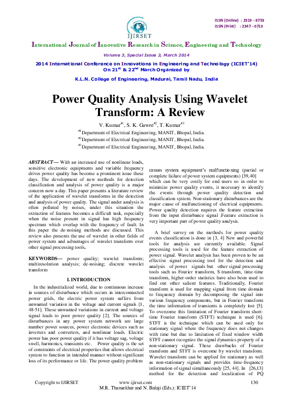 (PDF) Power quality analysis using wavelettransform a review Anajemba