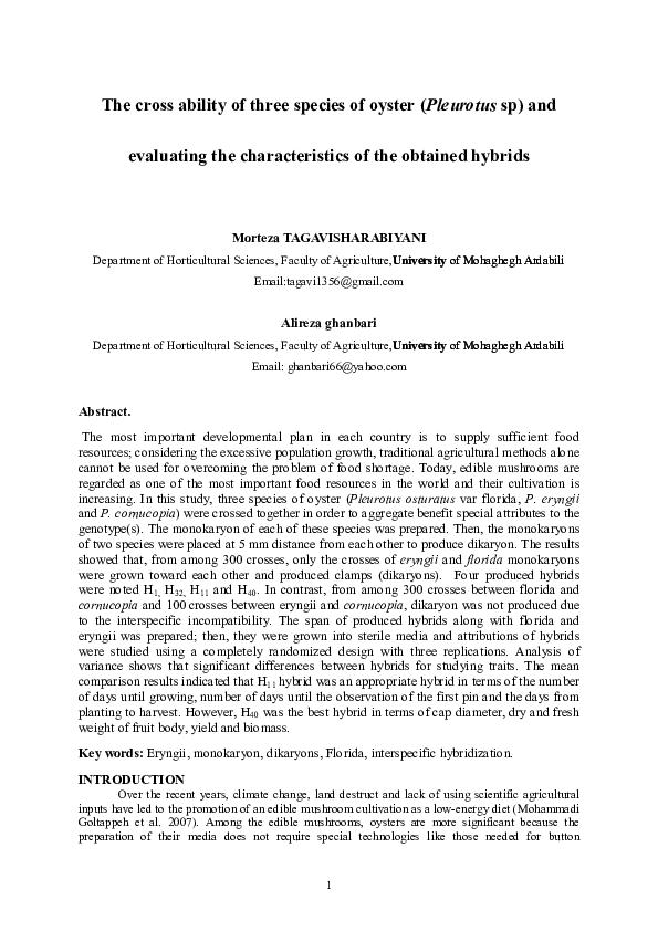 (PDF) The cross ability of three species of oyster (Pleurotus sp) and ...