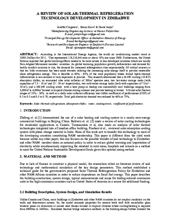 (PDF) A REVIEW OF SOLAR-THERMAL REFRIGERATION TECHNOLOGY DEVELOPMENT IN ...
