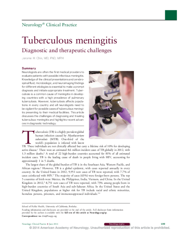 (PDF) Neurology ® Clinical Practice Tuberculous meningitis Diagnostic ...