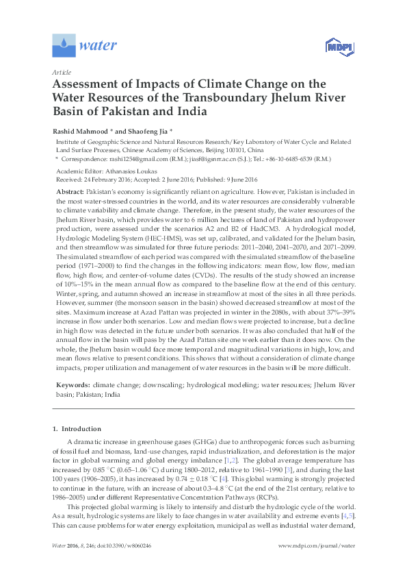 (PDF) Assessment of Impacts of Climate Change on the Water Resources of ...