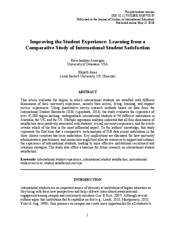 (PDF) Improving the Student Experience: Learning From a Comparative ...