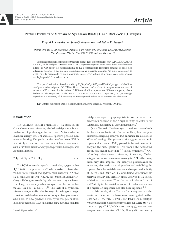 (PDF) Partial Oxidation of Methane to Syngas on Rh/Al 2 O 3 and Rh/Ce ...