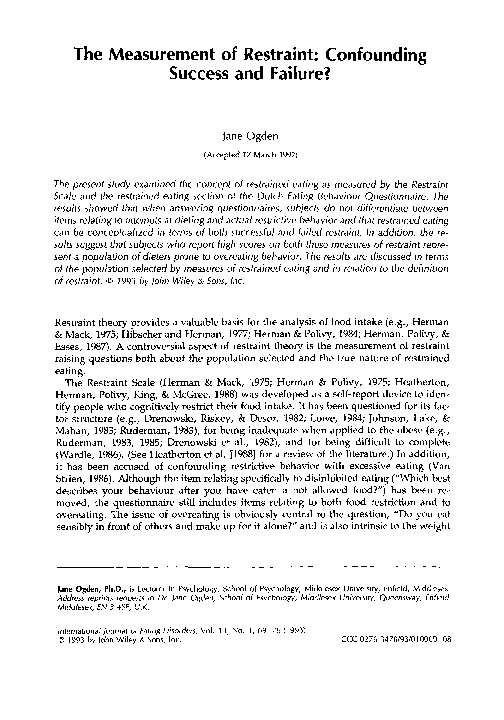 (PDF) The measurement of restraint: confounding success and failure?