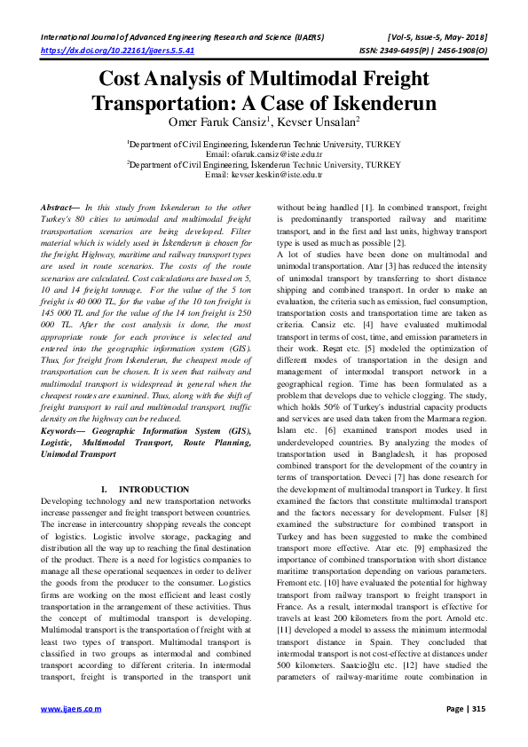 (PDF) Cost Analysis of Multimodal Freight Transportation: A Case of ...