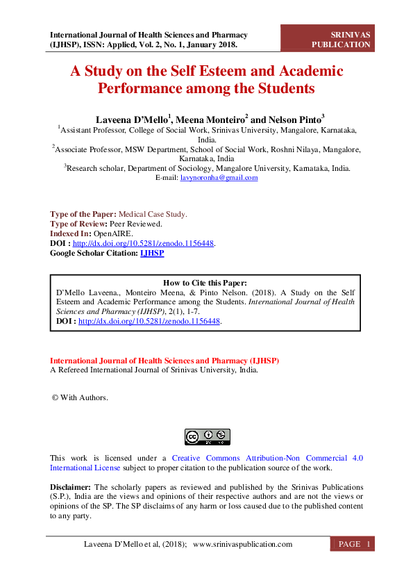 (PDF) A Study on the Self Esteem and Academic Performance among the ...
