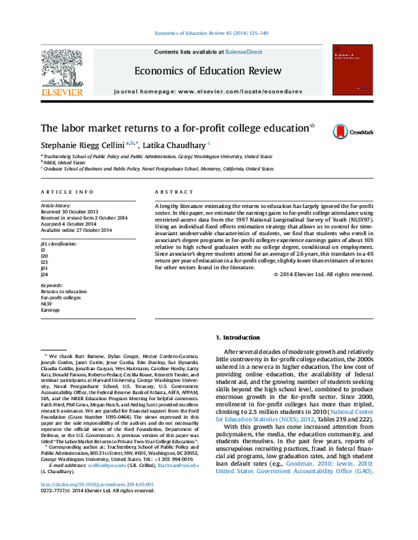 (PDF) The labor market returns to a for-profit college education